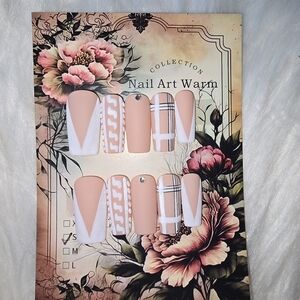 Chic Nude and White Handmade Nail Set Of 10